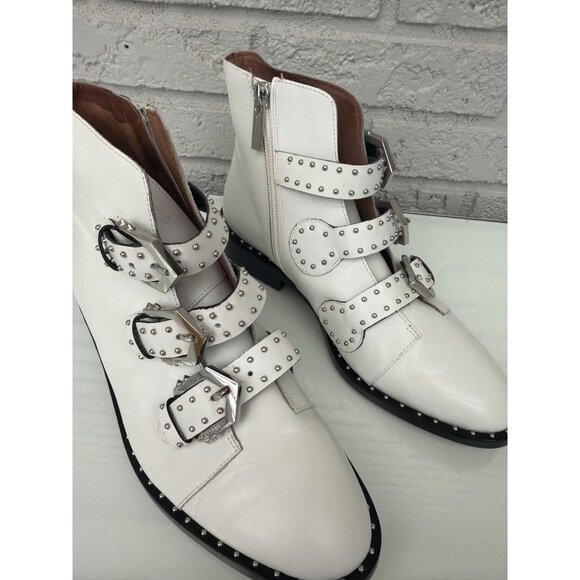 Gianni Bini Harlee Women’s Triple Buckle Zip Studded White Leather Bootie 7.5M - Picture 3 of 11
